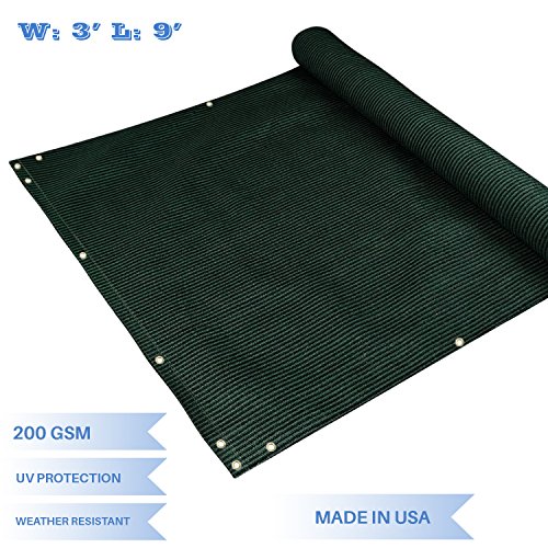 E&K Sunrise 3 x 9 Privacy Fence Screen Mesh for Balcony Porch Deck Outdoor Protection Fencing Shield Net Patio Pool Backyard Rails Balcony-Green-200GSM-Customized